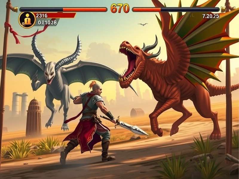 Brave Warriors India gameplay screenshot showing a warrior character battling mythical creatures